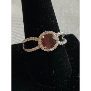 925 DK Sterling Silver ring size 10 Vintage Estate jewelry round red-pink stone